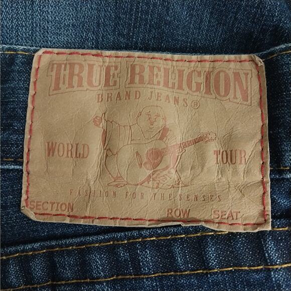 TRUE RELIGION! ULTRA COOL BLUE DENIM W/FADE STRAIGHT LEG W/RED JEANS! SZ 38 X 30 - Picture 6 of 11
